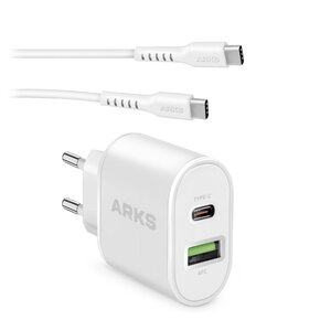 Ładowarka sieciowa ARKS ARTR1USBTC 65W Biały + Kabel USB Typ C - USB Typ C ARKS 1.5 m Biały