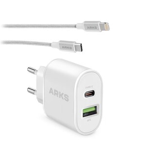 Ładowarka sieciowa ARKS ARTR1USBTC 65W Biały + Kabel USB Typ C - Lightning ARKS 1 m Biały
