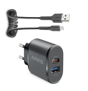 Ładowarka sieciowa ARKS ARTRAVUSBTC2AFAST 10W Czarny + Kabel USB - Micro USB ARKS 0.5 m Czarny