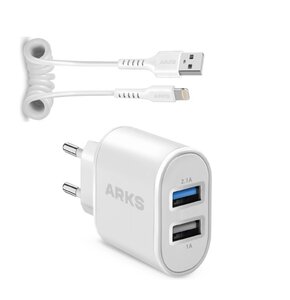Ładowarka sieciowa ARKS ARTR2USB21AWFAST 10W Biały + Kabel USB - Lightning ARKS 0.5 m Biały