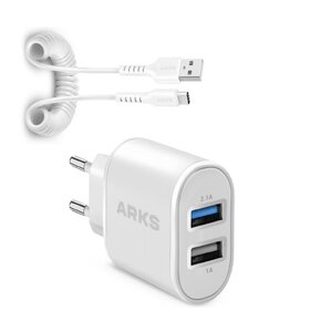Ładowarka sieciowa ARKS ARTR2USB21AWFAST 10W Biały + Kabel USB - USB Typ C ARKS 1 m Biały