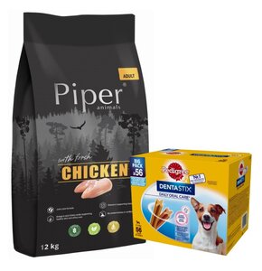 Karma dla psa PIPER Animals z kurczakiem 12 kg + Przysmak dla psa PEDIGREE Dentastix Daily Oral Care (8 x 110 g)