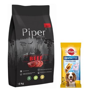 Karma dla psa PIPER Animals z wołowiną 12 kg + Przysmak dla psa PEDIGREE Dentastix Medium 180 g