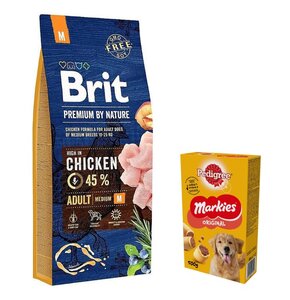Karma dla psa BRIT Premium By Nature Kurczak 15 kg + Przysmak dla psa PEDIGREE Markies 500 g