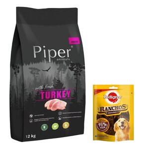 Karma dla psa PIPER Junior z indykiem 12 kg + Przysmak dla psa PEDIGREE Ranchos Originals Kurczak 70 g