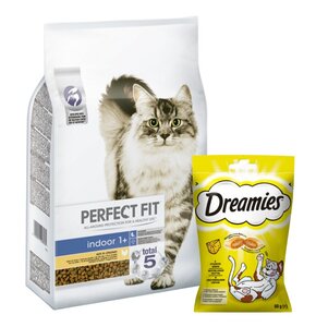 Karma dla kota PERFECT FIT Natural Vitality Wołowina z kurczakiem 6 kg + Przysmak dla kota DREAMIES Żółty ser 60 g