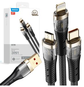 Kabel USB - Micro USB/Lightning/USB-C ROCK G20 1.5 m Czarny
