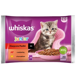 Karma dla kota WHISKAS Junior Klasyczne posiłki Wołowina z kurczakiem (4 x 85 g)