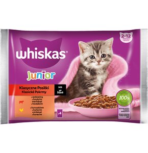 Karma dla kota WHISKAS Junior Klasyczne posiłki Wołowina z kurczakiem (4 x 85 g)