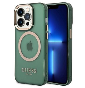 Etui GUESS Gold Outline Translucent MagSafe do Apple iPhone 14 Pro Zielony