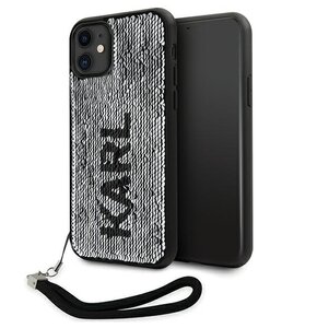 Etui KARL LAGERFELD Sequins Cord do Apple iPhone 11/Xr Srebrny
