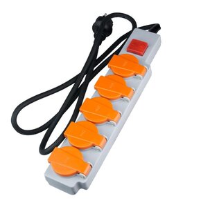 Przedłużacz DPM 5 gniazd IP44 szaro-pomarańczowy 1.4m