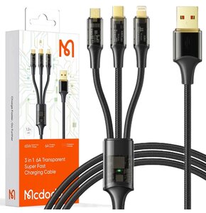 Kabel USB - USB-C/Lightning/Micro USB MCDODO CA-3330 1.2 m Czarny