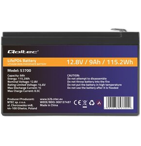 Akumulator QOLTEC 53700 9Ah 12.8V