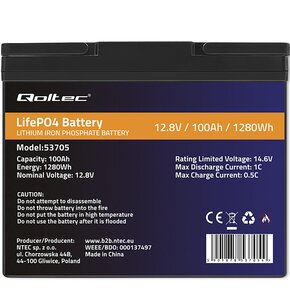 Akumulator QOLTEC 53705 100Ah 12.8V