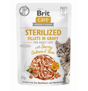 Karma dla kota BRIT Care Cat Sterilized Łosoś i Tuńczyk filety w sosie 85 g