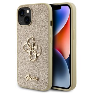 Etui GUESS Glitter Script Big 4G do Apple iPhone 15 Złoty