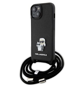 Etui KARL LAGERFELD Crossbody Saffiano Metal Pin Karl & Choupette do Apple iPhone 15 Czarny