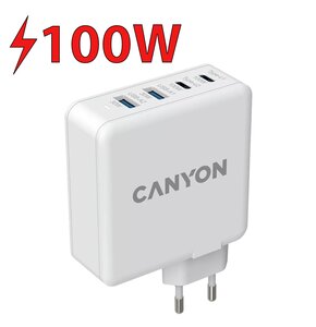 Ładowarka sieciowa CANYON H-100 GaN PD 100W QC 3.0 30W Biały
