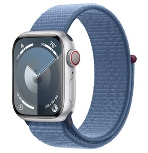 APPLE Watch 9 GPS + Cellular 45mm koperta z aluminium (srebrny) + opaska sportowa (zimowy błękit)