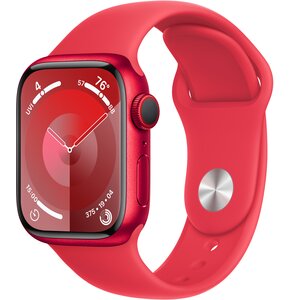 APPLE Watch 9 GPS + Cellular 41mm koperta z aluminium (czerwony) + pasek sportowy rozmiar M/L (czerwony)