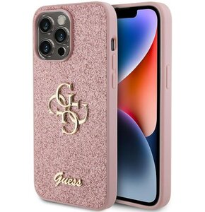 Etui GUESS Glitter Script 4G Big do Apple iPhone 15 Pro Różowy