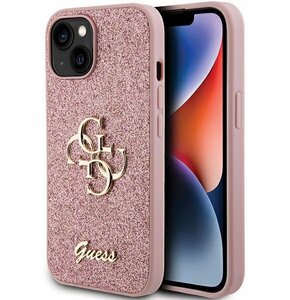Etui GUESS Glitter Script Big 4G do Apple iPhone 15 Plus Różowy