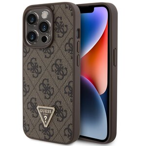 Etui GUESS Leather 4G Triangle Strass do Apple iPhone 15 Pro Brązowy