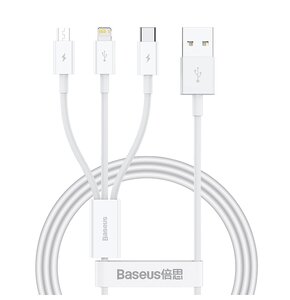 Kabel USB - USB-C/Lightning/Micro USB BASEUS Superior 3w1 1m Biały