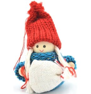 Figurka dekoracyjna SASKA GARDEN Laleczka z woreczkiem 7.5 cm Niebieski