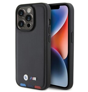Etui BMW Leather Stamp Tricolor do Apple iPhone 15 Pro Czarny