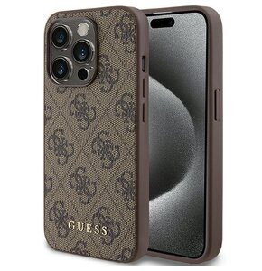 Etui GUESS 4G Metal Gold Logo do Apple iPhone 15 Pro Brązowy