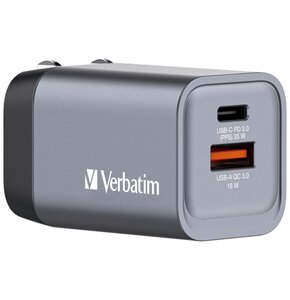 Ładowarka sieciowa VERBATIM GNC-35 GaN 35W + Adapter EU/UK/US Szary