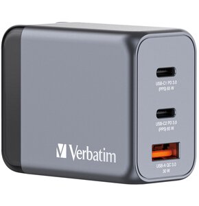 Ładowarka sieciowa VERBATIM GNC-65 GaN 65W + Adapter EU/UK/US Szary