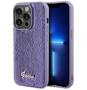 Etui GUESS Sequin Script Metal do Apple iPhone 13 Pro Max Fioletowy