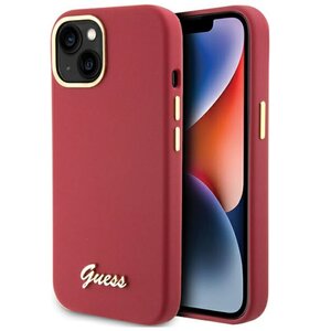 Etui GUESS Silicone Script Metal Logo & Frame do Apple iPhone 15 Czerwony