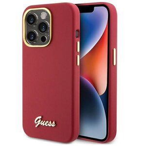 Etui GUESS Silicone Script Metal Logo & Frame do Apple iPhone 15 Pro Czerwony