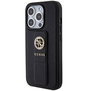 Etui GUESS Grip Stand 4G Saffiano Strass do Apple iPhone 15 Pro Max Czarny