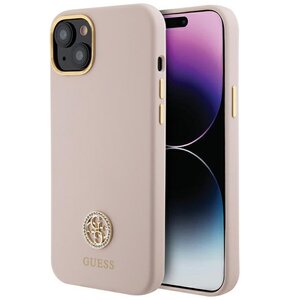Etui GUESS Silicone Logo Strass 4G do Apple iPhone 15 Jasnoróżowy