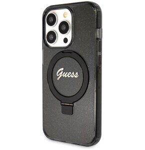 Etui GUESS Ring Stand Script Glitter MagSafe do Apple iPhone 13 Pro Max Czarny