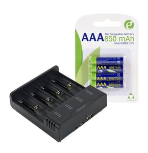 Ładowarka GEMBIRD BC-USB-02 do akumulatorów AA/AAA + Akumulatorki AAA 850 mAh GEMBIRD (4 szt.)