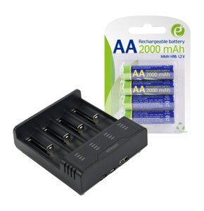 Ładowarka GEMBIRD BC-USB-02 do akumulatorów AA/AAA + Akumulatorki AA 2000 mAh GEMBIRD (4 szt.)