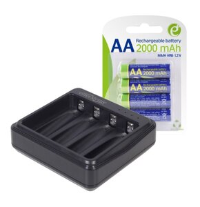 Ładowarka GEMBIRD BC-USB-03 do akumulatorów AA/AAA + Akumulatorki AA 2000 mAh GEMBIRD (4 szt.)