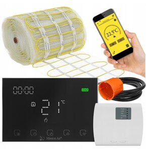 Mata grzewcza pod płytki MISSION AIR MA-160W/m² 18m² (36mb x 50cm) + regulator Gemini Czarny WiFi