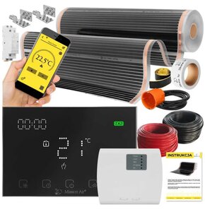 Folia grzewcza na podczerwień MISSION AIR Black Silver PTC 160W/m2 26m² szer. 100cm + regulator Gemini Czarny Wi-Fi