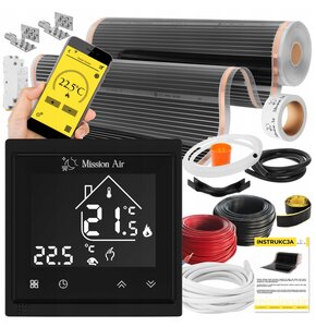 Folia grzewcza na podczerwień MISSION AIR Black Silver PTC 160W/m² (6mb x 100cm) + regulator Libra Czarny WiFi