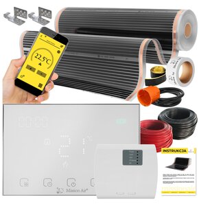 Folia grzewcza na podczerwień MISSION AIR 160 W/m2 Black Silver PTC 3m2 (3m x 100cm) + regulator Gemini Biały Wi-Fi