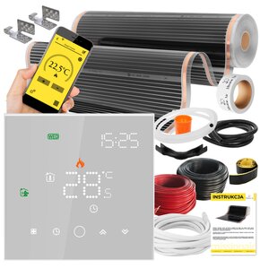 Folia grzewcza na podczerwień MISSION AIR 160 W/m2 Black Silver PTC 3m2 (3m x 100cm) + regulator Leo Biały Wi-Fi