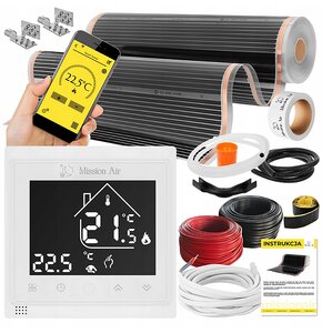 Folia grzewcza na podczerwień MISSION AIR Black Silver PTC 160W/m² 14m² szer. 100cm + regulator Libra Biały Wi-Fi