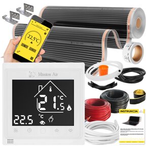 Folia grzewcza na podczerwień MISSION AIR MAL-160 W/m2 Black Silver PTC 2m2 (2m x 100cm) + regulator Libra Biały Wi-Fi